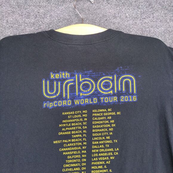 Keith Urban Men's ripCORD World Tour 2016 T-Shirt Black L Crew Neck Short Sleeve - Picture 7 of 12